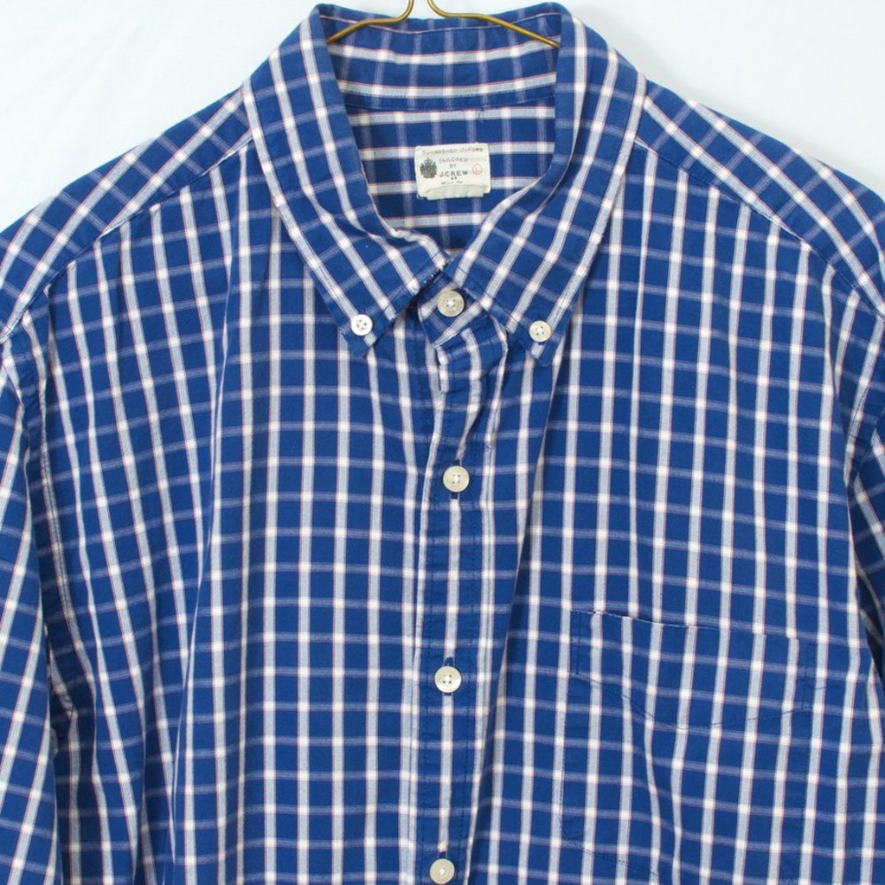 J. Crew L (17x35) Cotton Royal Blue Plaid Button Down